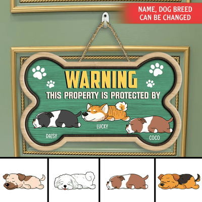 WARNING This Property Is Protected By The Dog - Perrsonalized Wooden Doorsign