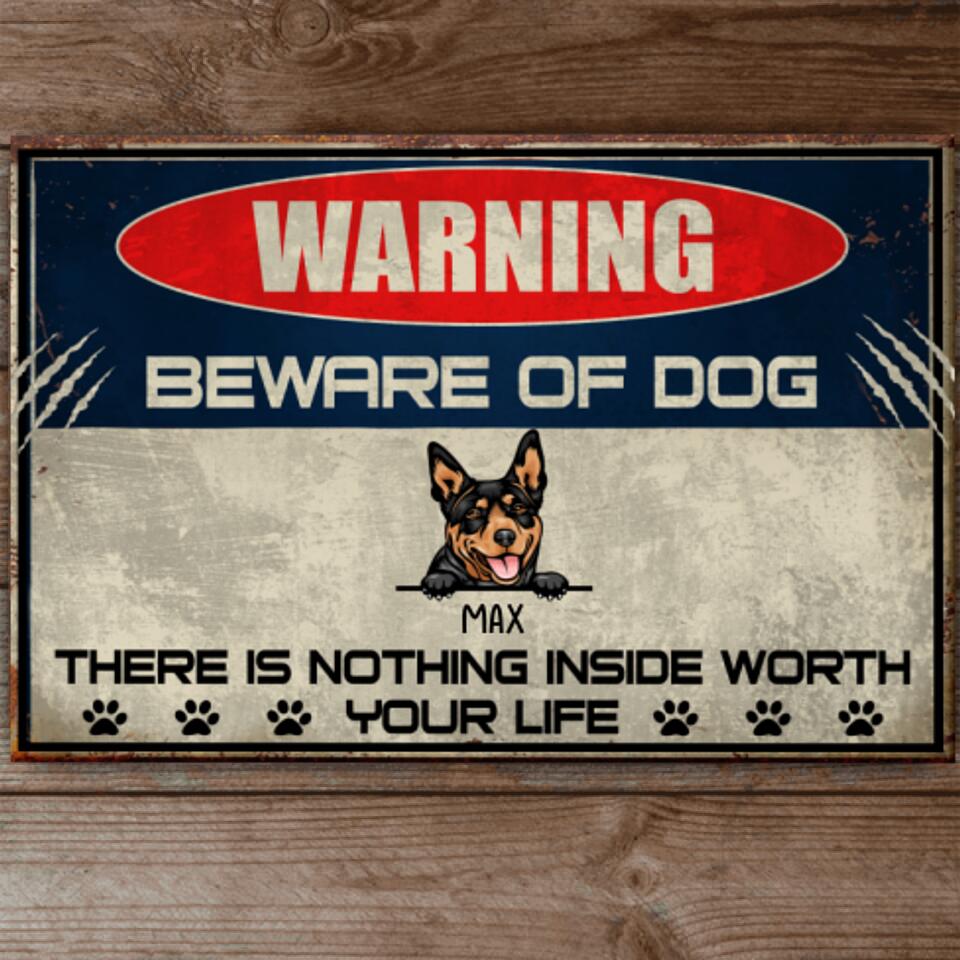 Warning Be Aware Of Dog - Personalized  Metal sign