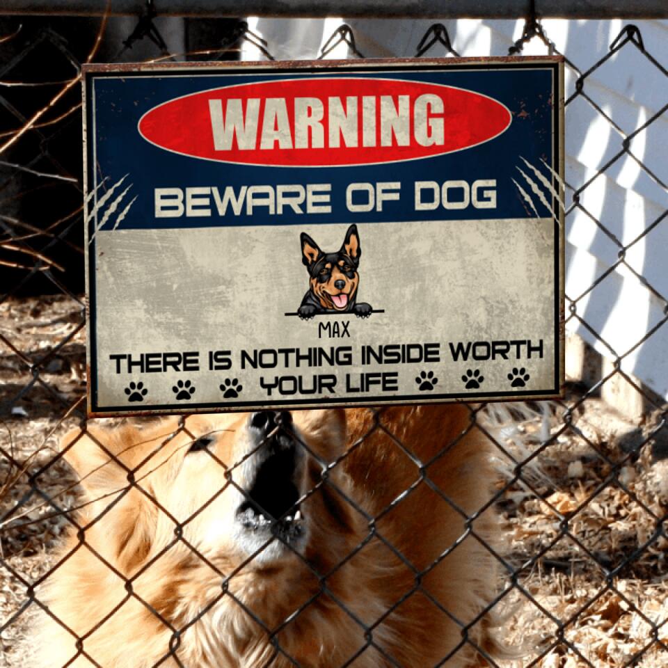 Warning Be Aware Of Dog - Personalized  Metal sign