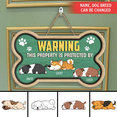 WARNING This Property Is Protected By The Dog - Perrsonalized Wooden Doorsign