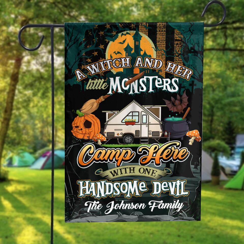 A Witch And Her Little Monster Camp Here, Customized Rvs - Personalized Flag