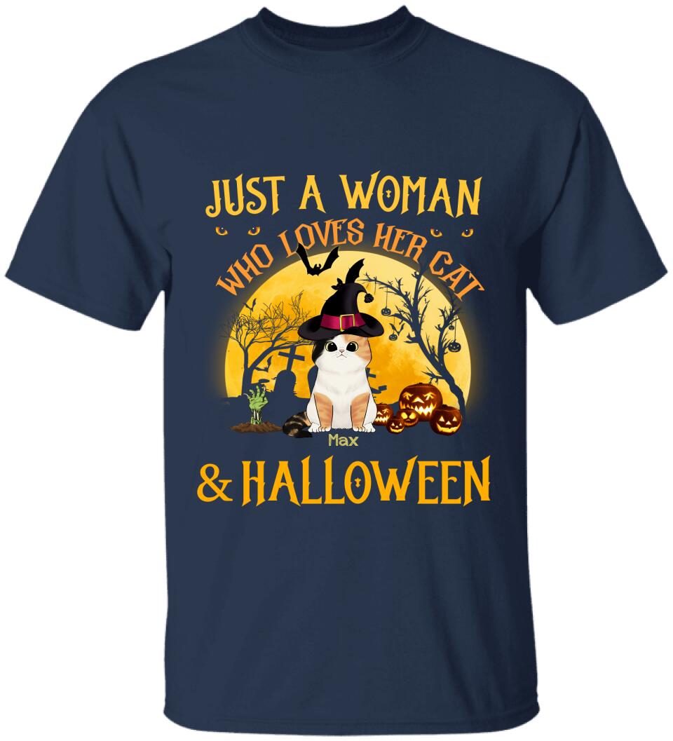 Just A Woman Who Loves Her Cats And Halloween - Personalized T-shirt