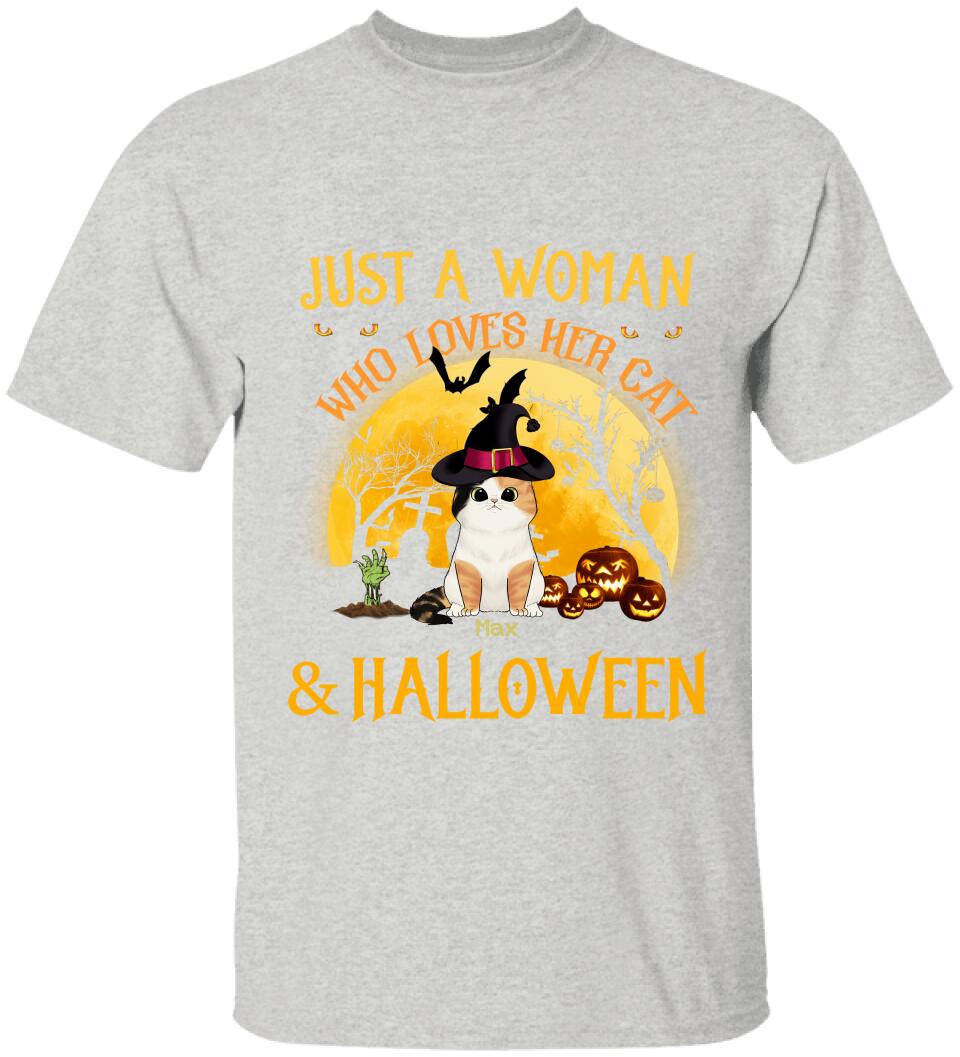 Just A Woman Who Loves Her Cats And Halloween - Personalized T-shirt