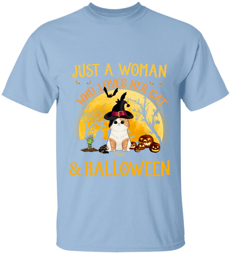 Just A Woman Who Loves Her Cats And Halloween - Personalized T-shirt