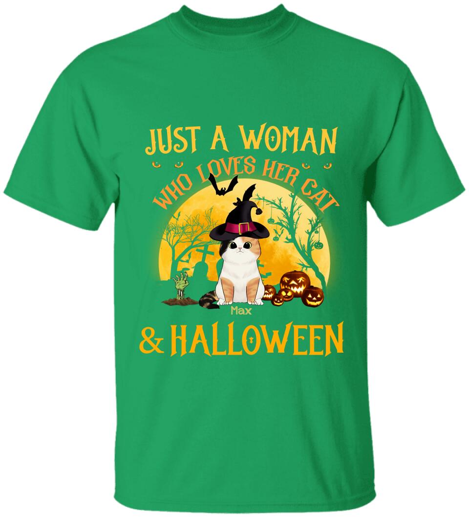 Just A Woman Who Loves Her Cats And Halloween - Personalized T-shirt