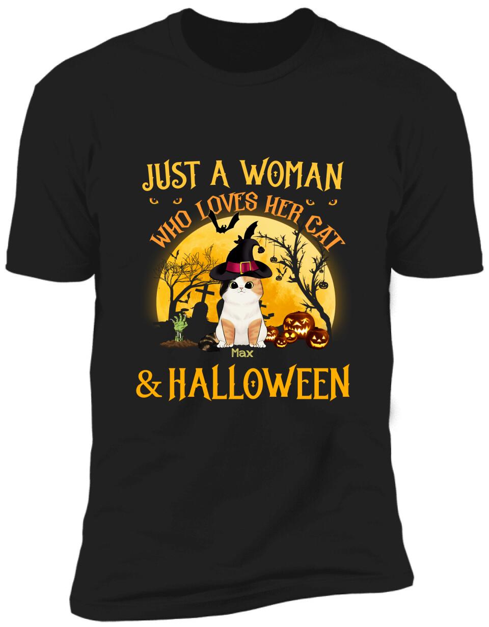 Just A Woman Who Loves Her Cats And Halloween - Personalized T-shirt
