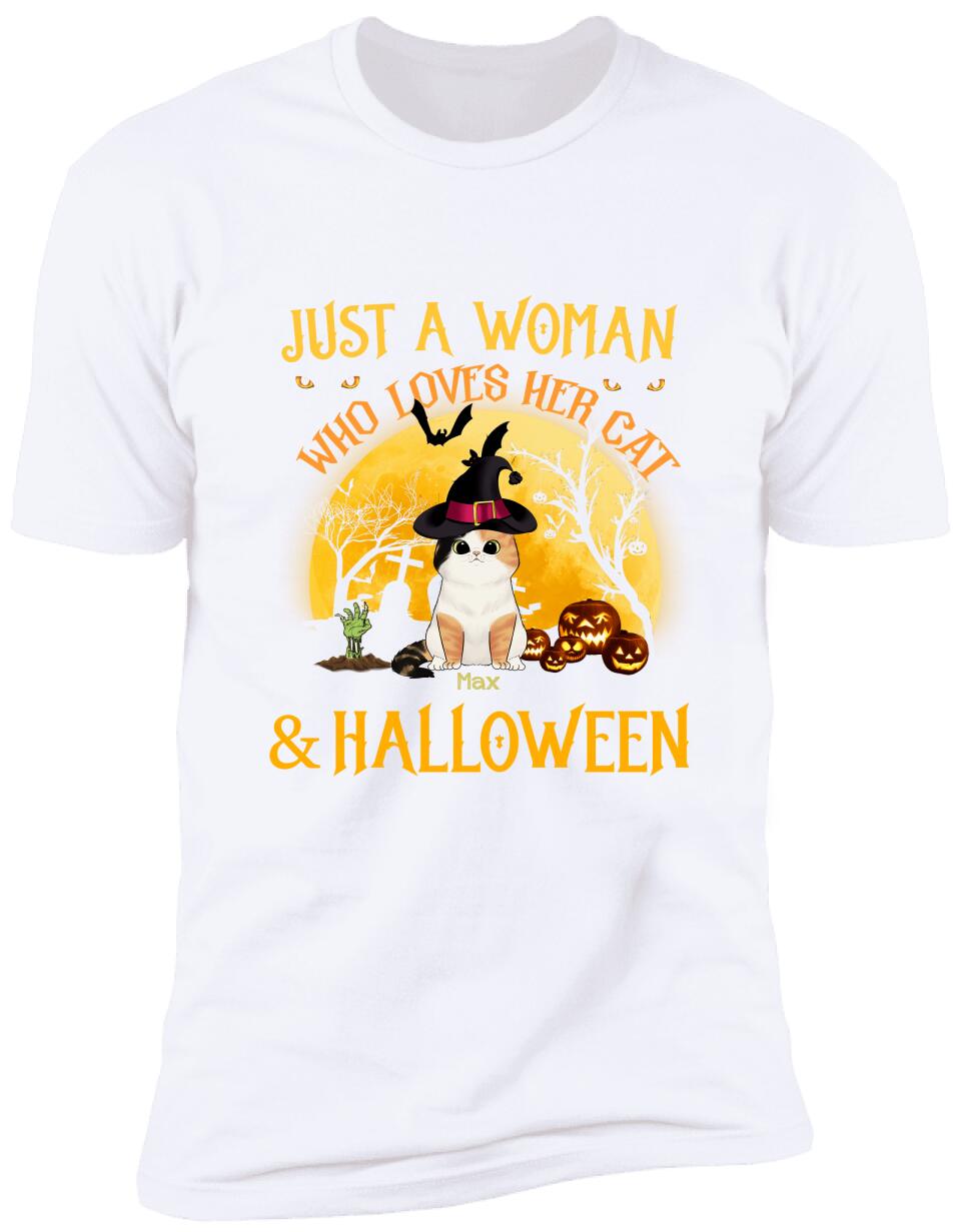 Just A Woman Who Loves Her Cats And Halloween - Personalized T-shirt