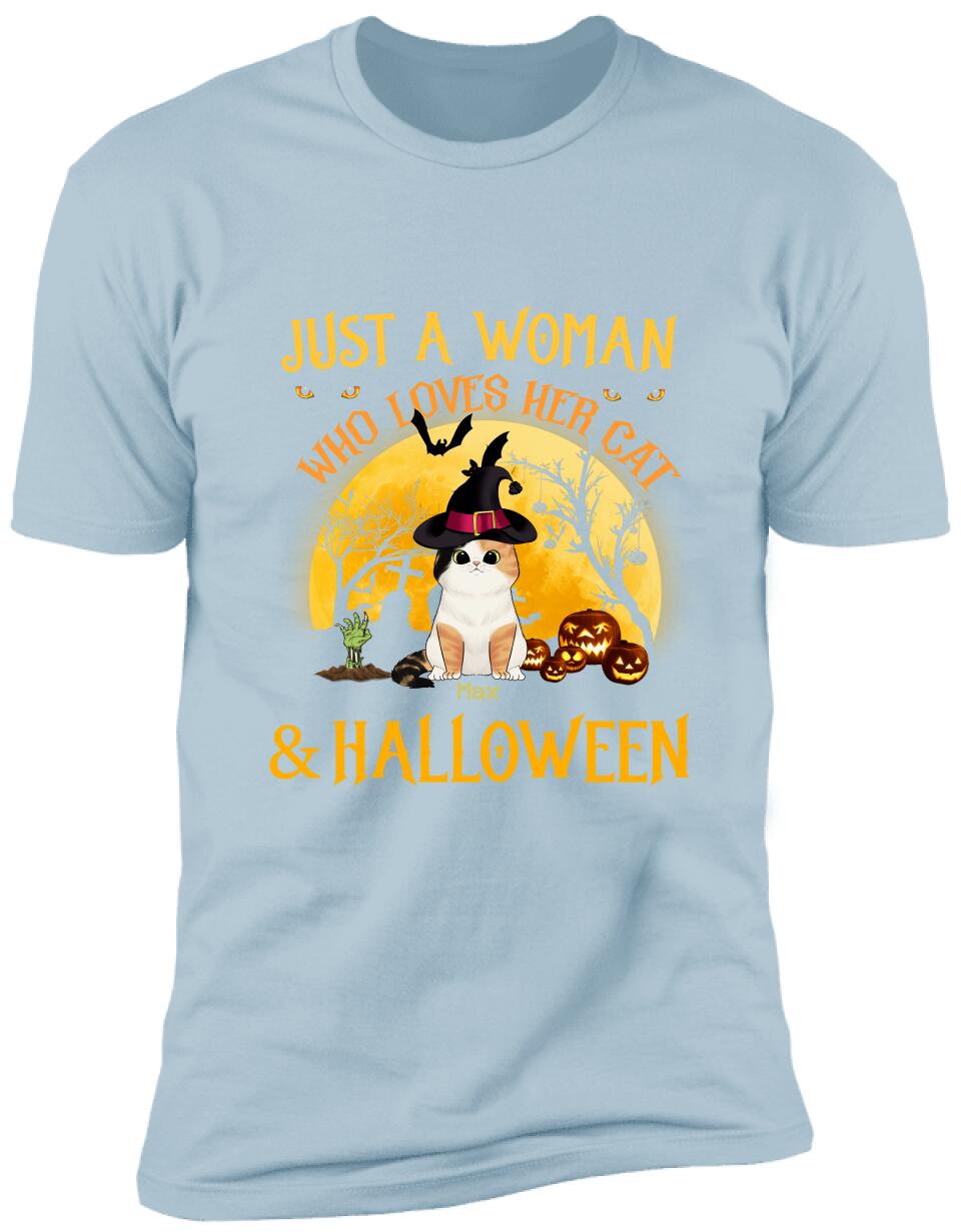 Just A Woman Who Loves Her Cats And Halloween - Personalized T-shirt