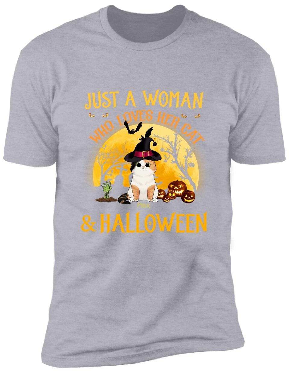 Just A Woman Who Loves Her Cats And Halloween - Personalized T-shirt