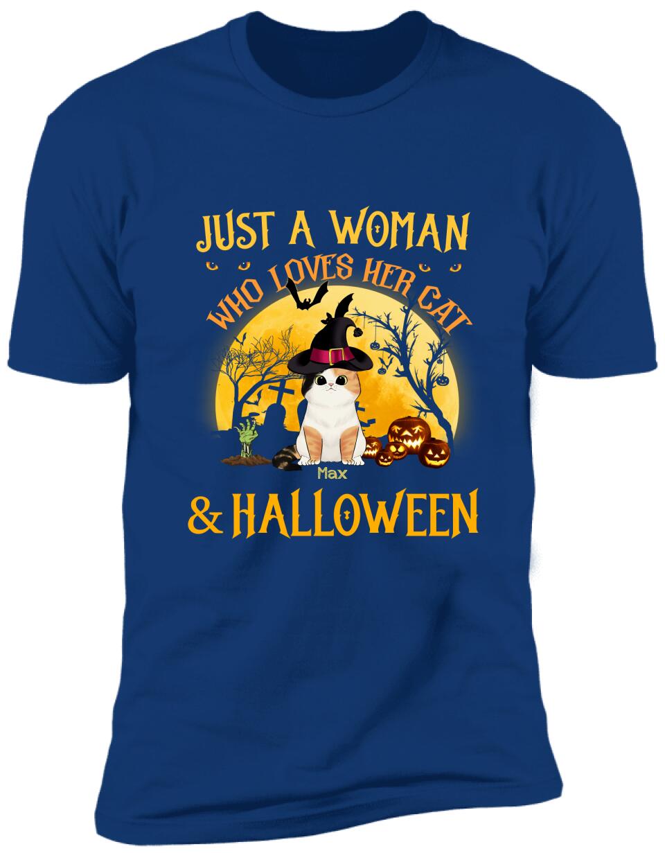 Just A Woman Who Loves Her Cats And Halloween - Personalized T-shirt