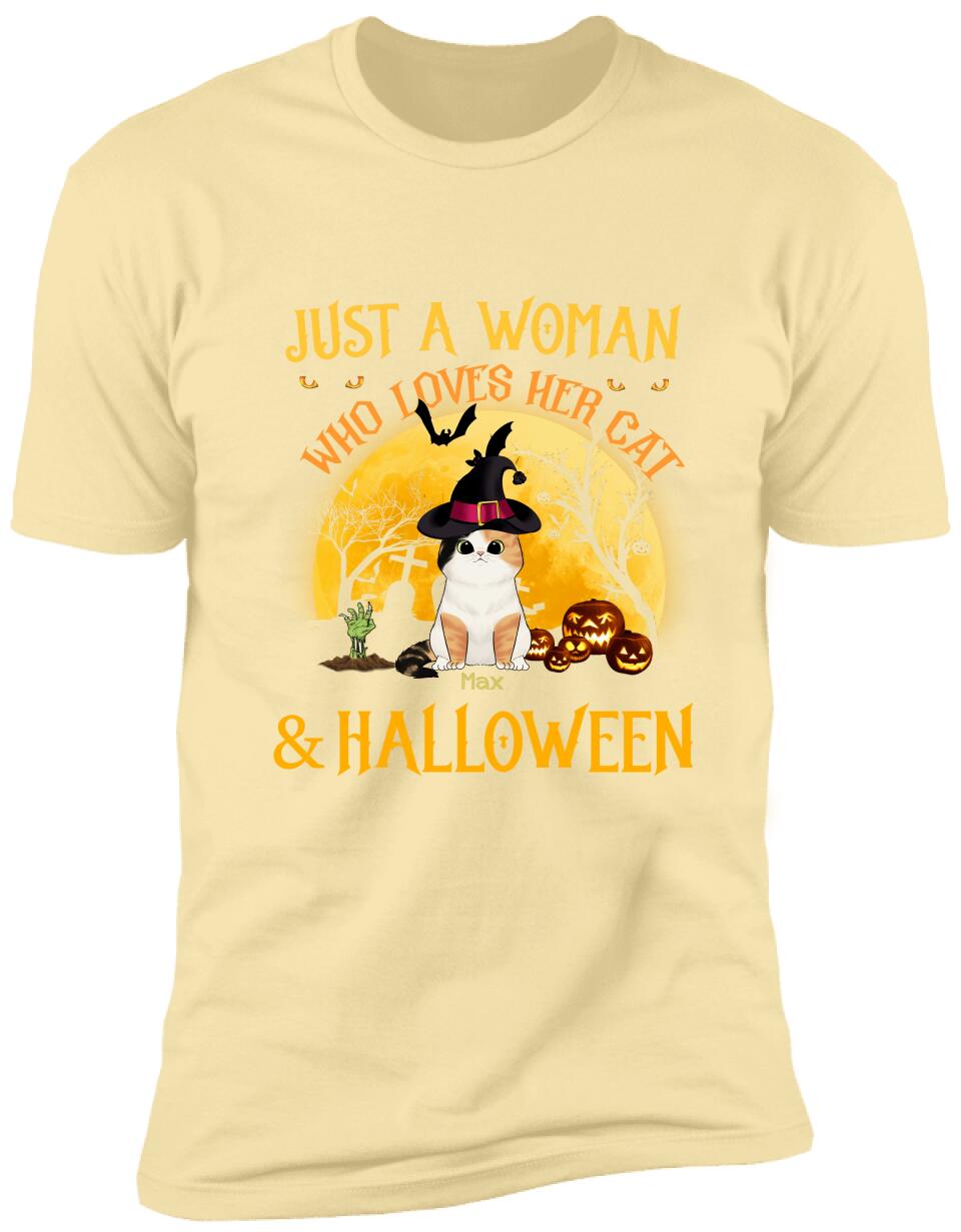 Just A Woman Who Loves Her Cats And Halloween - Personalized T-shirt