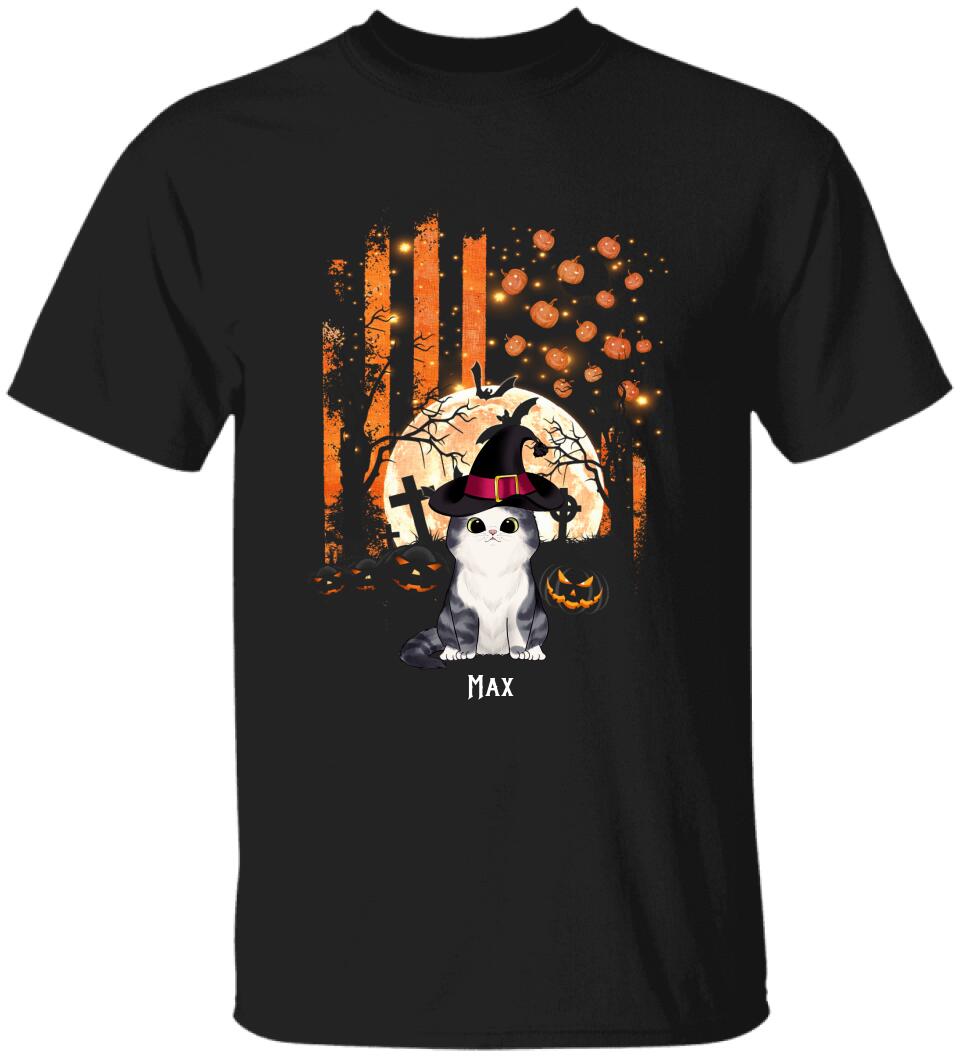 Cat Halloween USA Flag Style - Personalized T-Shirt