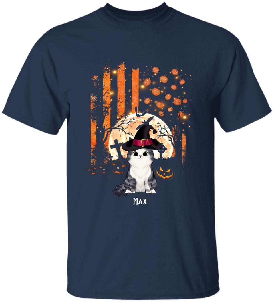 Cat Halloween USA Flag Style - Personalized T-Shirt