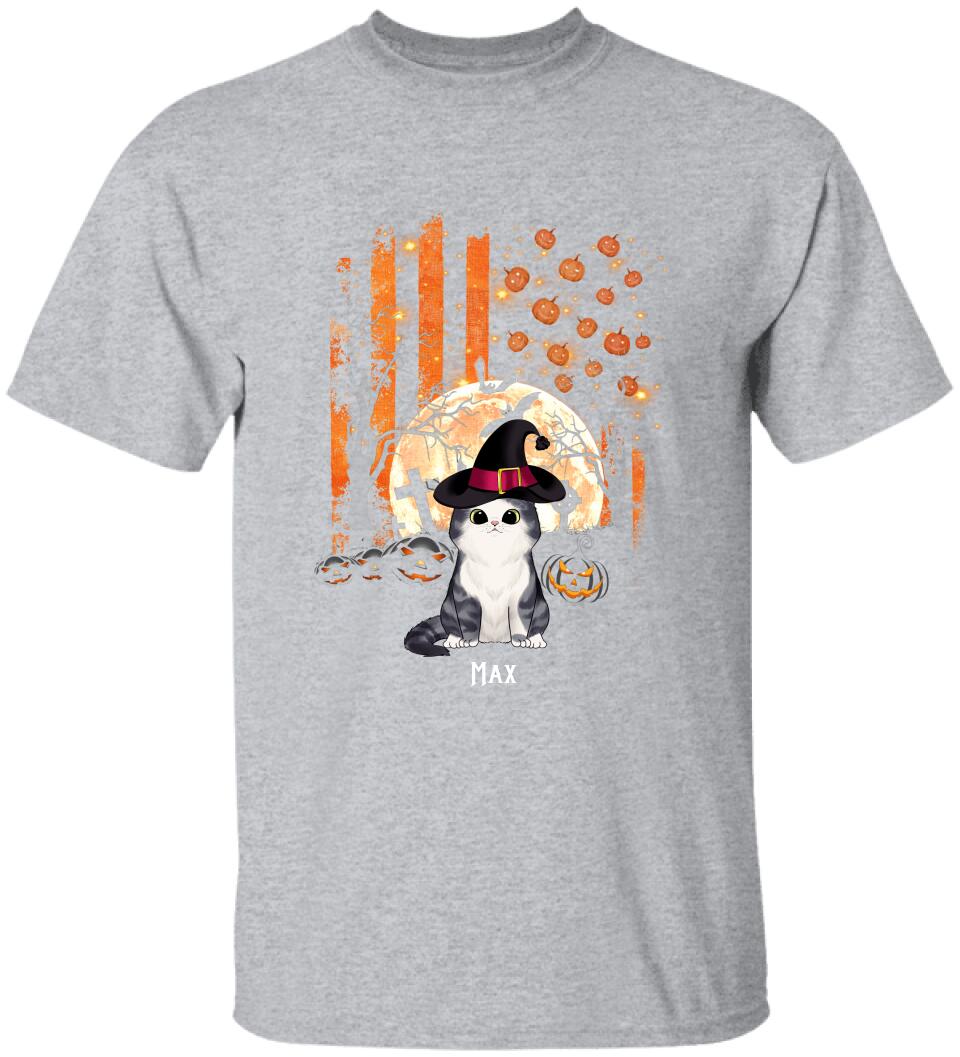 Cat Halloween USA Flag Style - Personalized T-Shirt