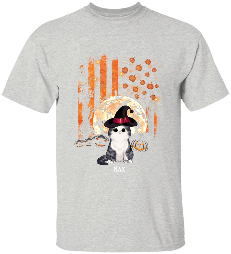 Cat Halloween USA Flag Style - Personalized T-Shirt
