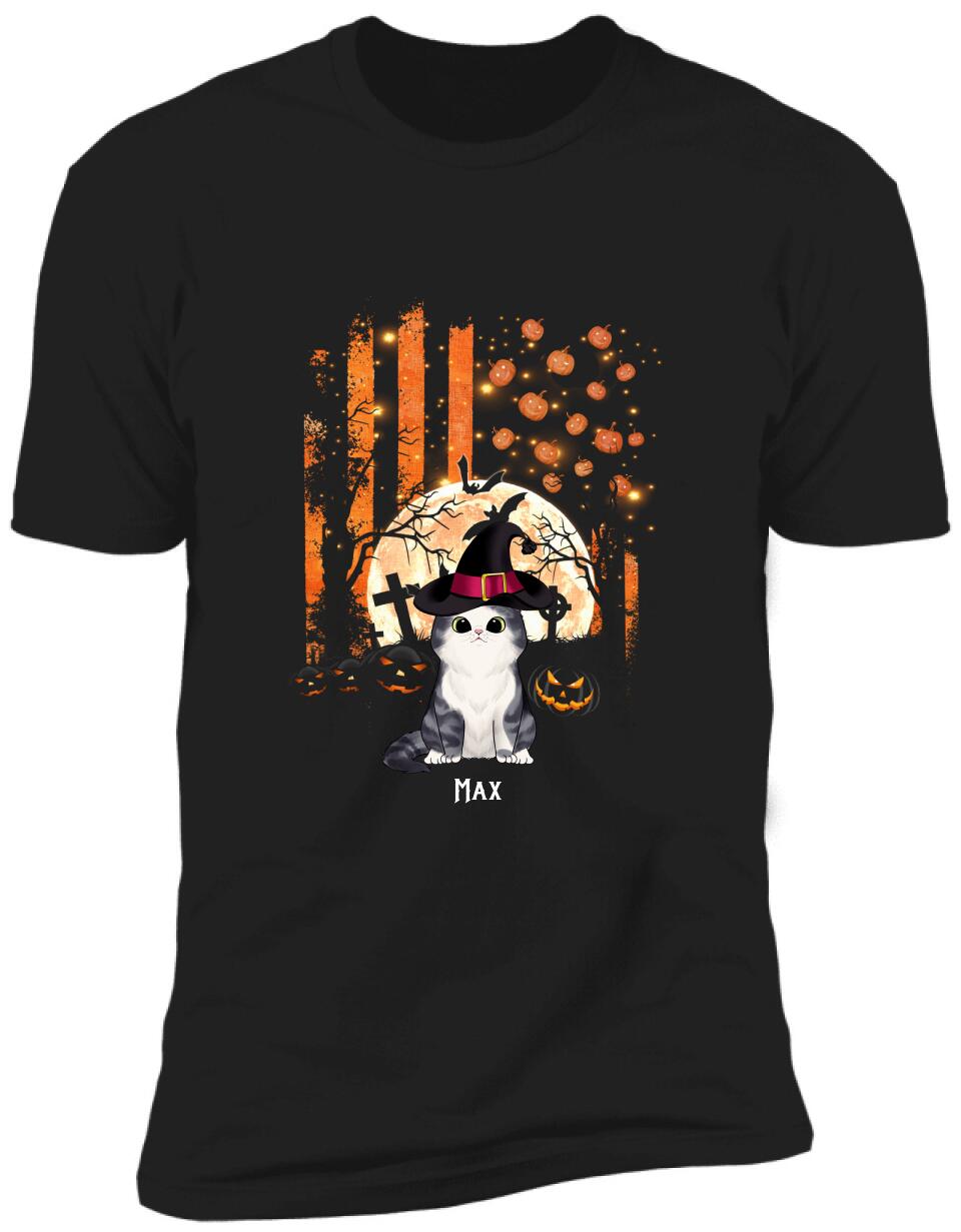 Cat Halloween USA Flag Style - Personalized T-Shirt