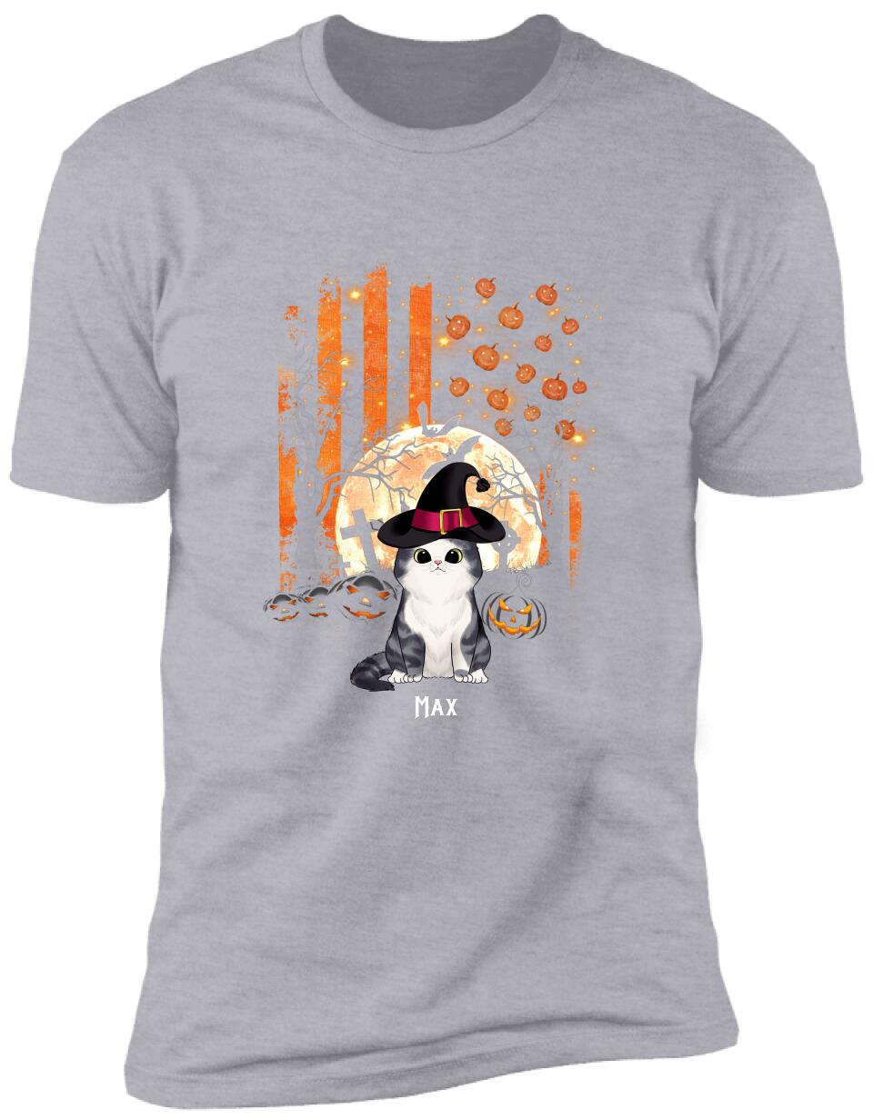 Cat Halloween USA Flag Style - Personalized T-Shirt