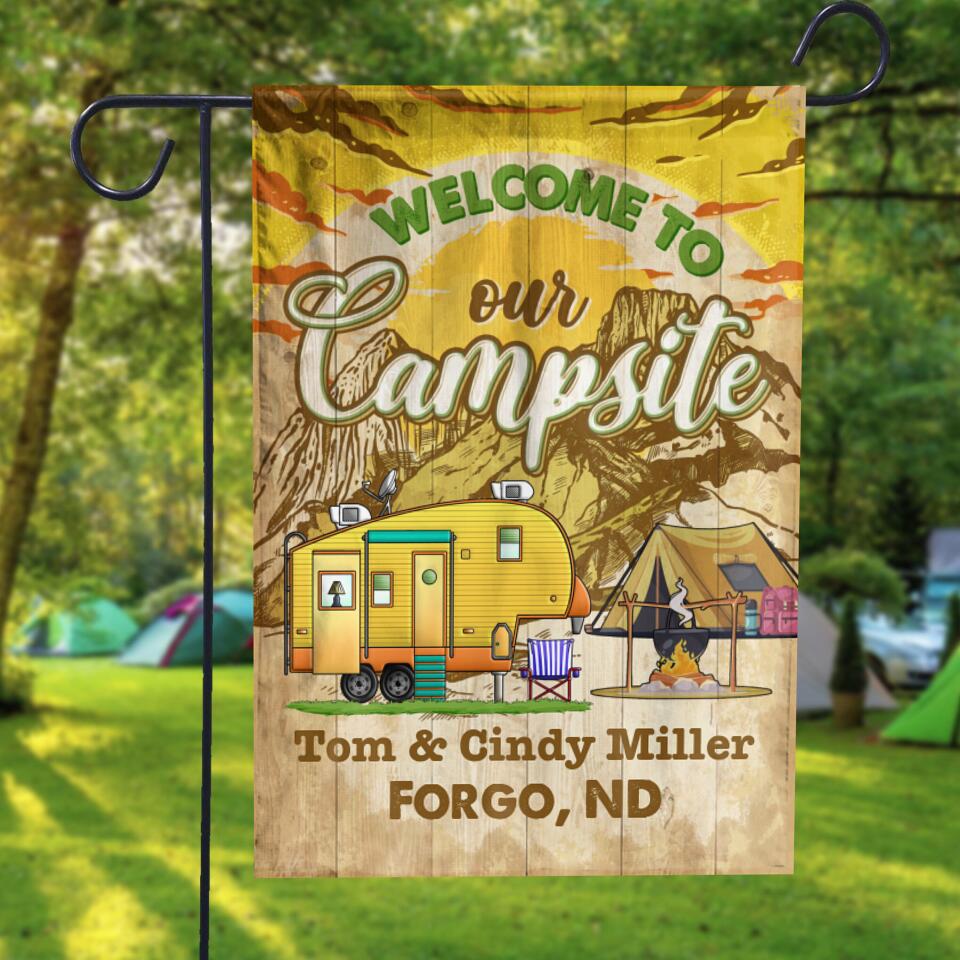 Welcome To Our Campsite - Personalized Flag