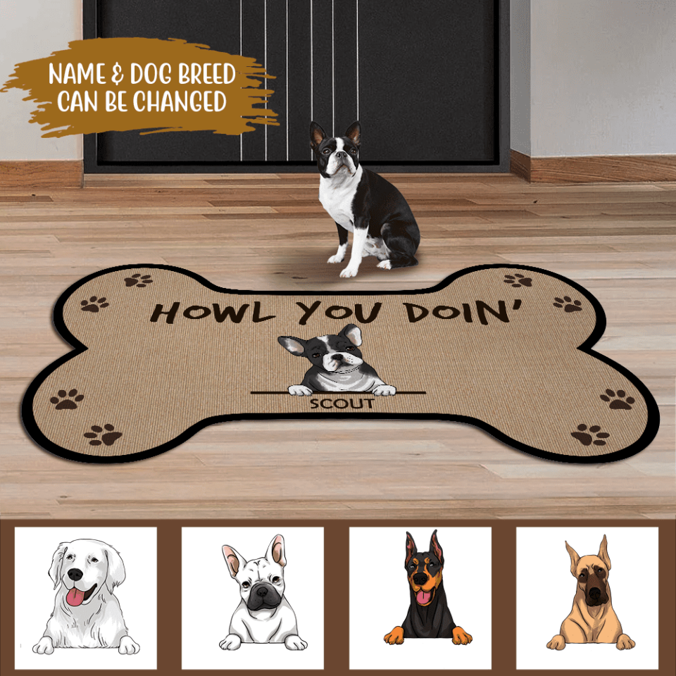 Howl You Doin&#39; - Personalized Bone Shaped Doormat