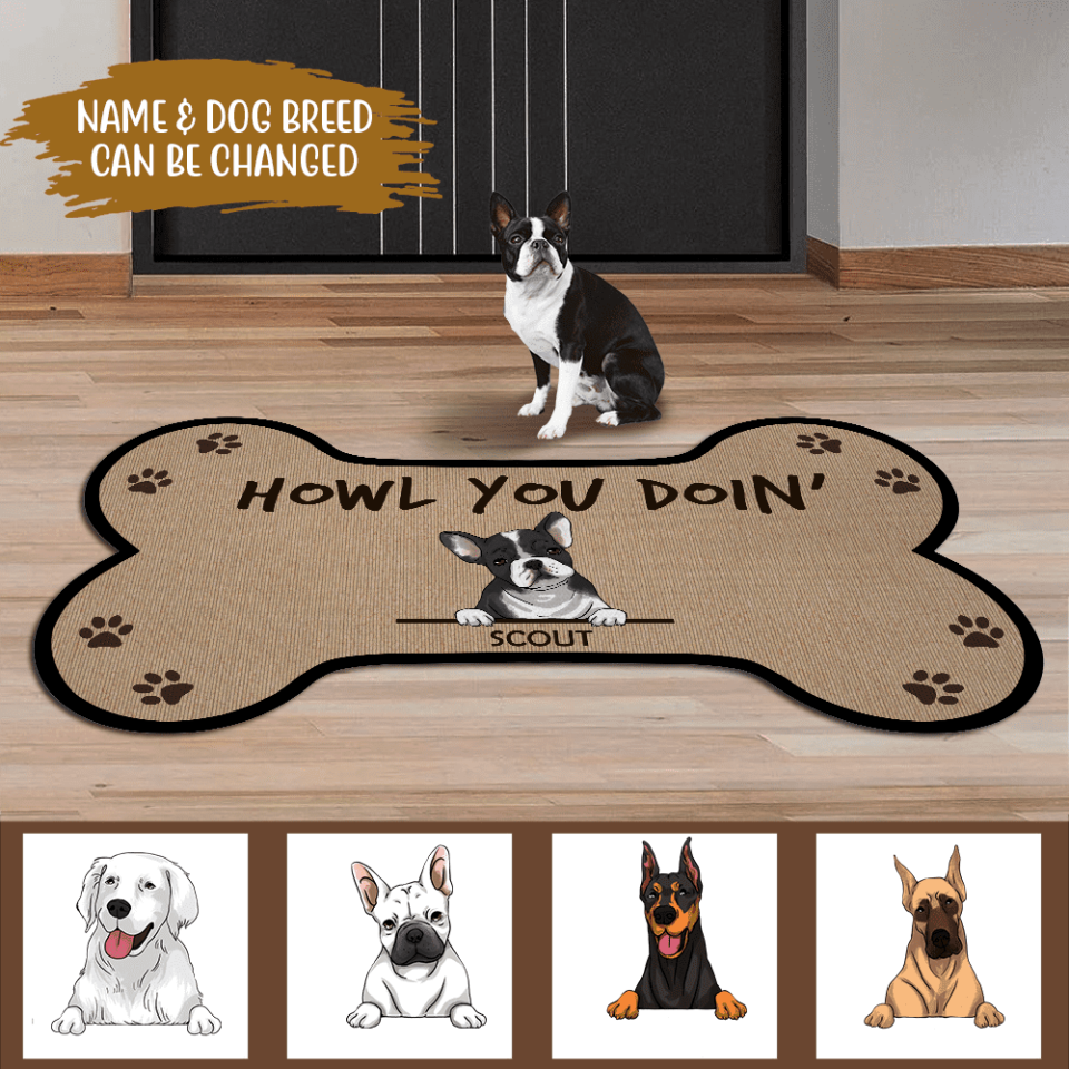 Howl You Doin' - Personalized Bone Shaped Doormat
