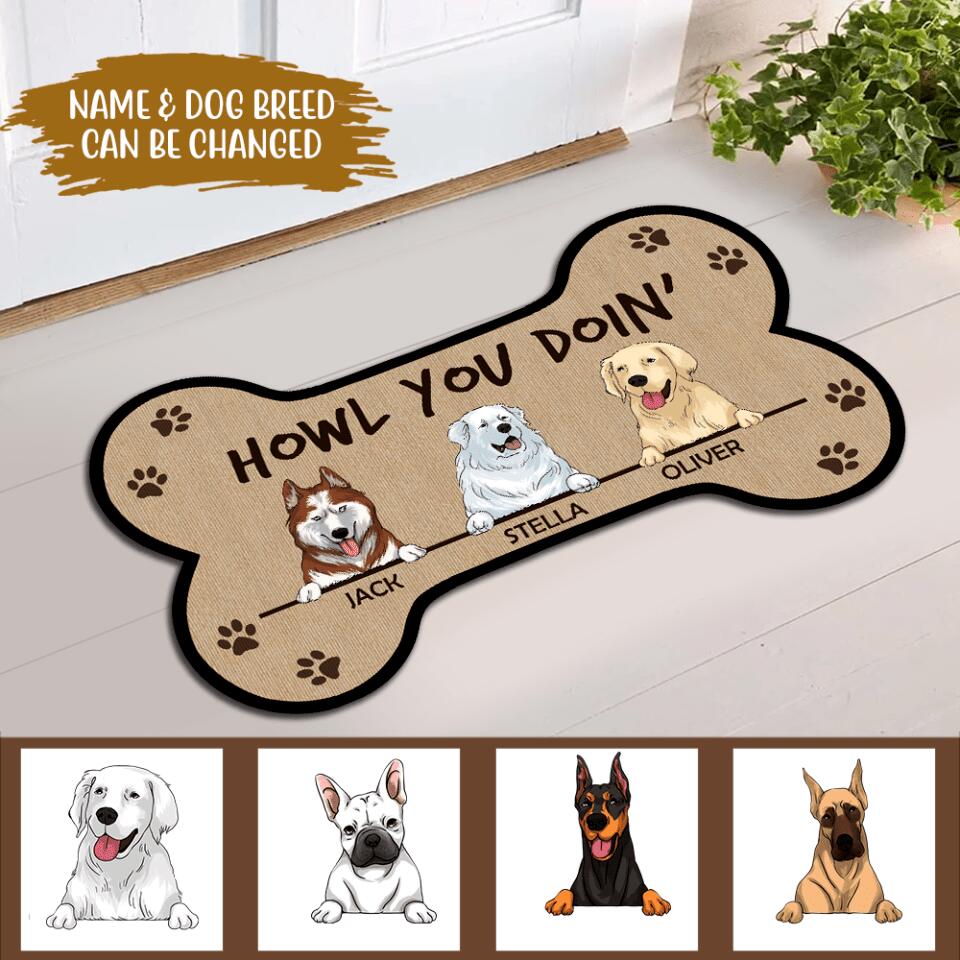 Howl You Doin' - Personalized Bone Shaped Doormat