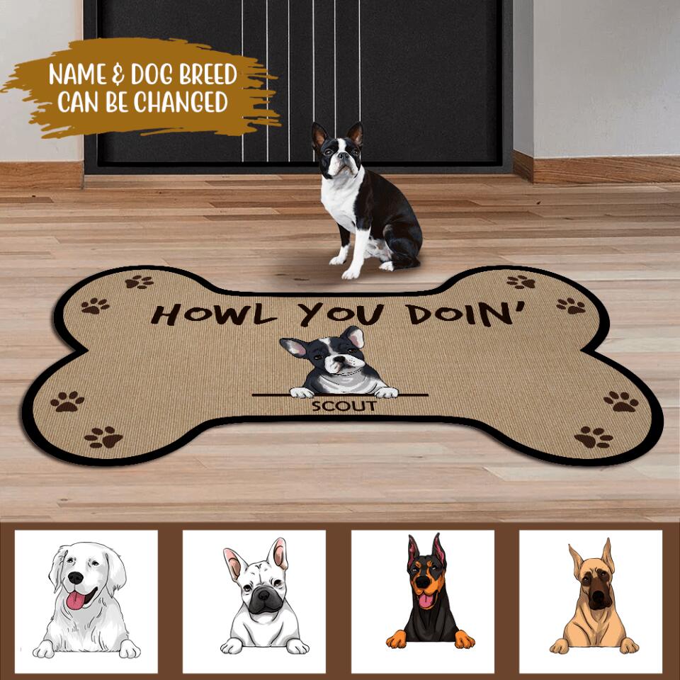Howl You Doin' - Personalized Bone Shaped Doormat