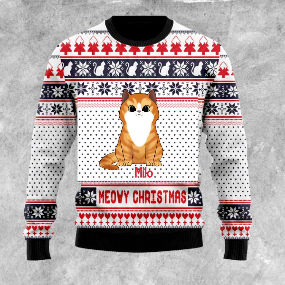 Personalized Meowy Christmas Sweater For Cat Lovers - Unique Gift Idea