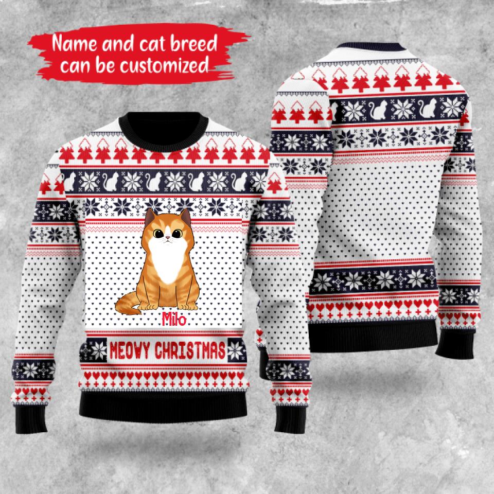 Personalized Meowy Christmas Sweater For Cat Lovers - Unique Gift Idea