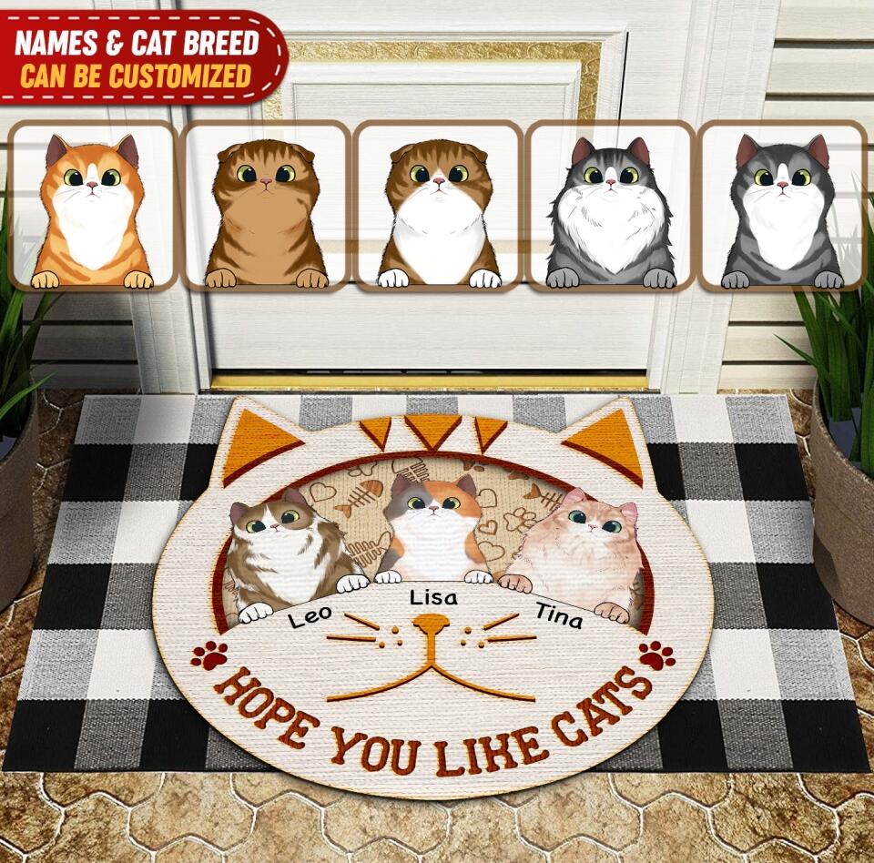 Hope You Like Cats - Personalized Cat Face Shaped Doormat, For Cat Lovers