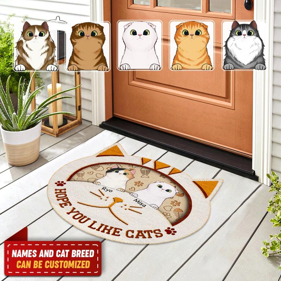 Hope You Like Cats - Personalized Cat Face Shaped Doormat, For Cat Lovers