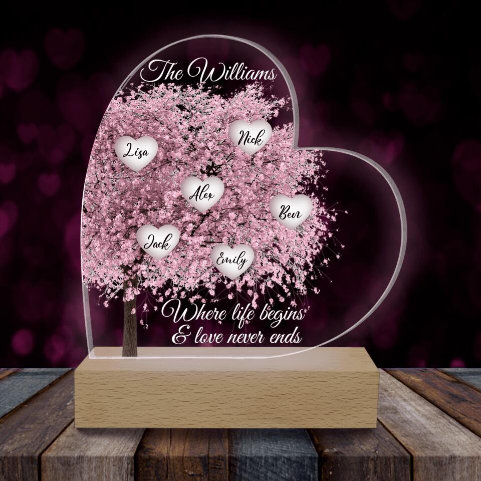 Where Life Begins & Love Never Ends, Family Acrylic Night Light