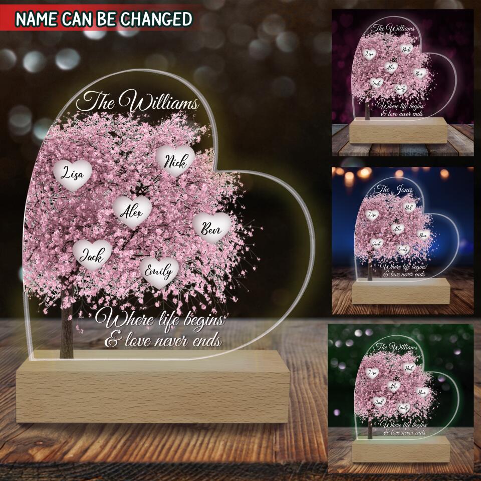 Where Life Begins & Love Never Ends, Family Acrylic Night Light