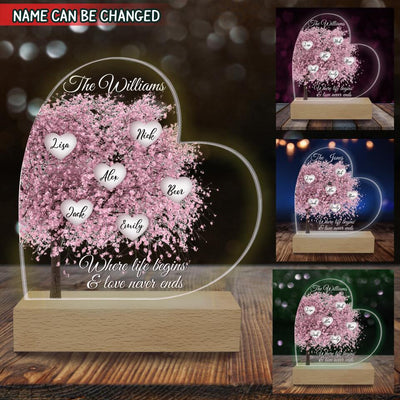 Where Life Begins & Love Never Ends, Family Acrylic Night Light