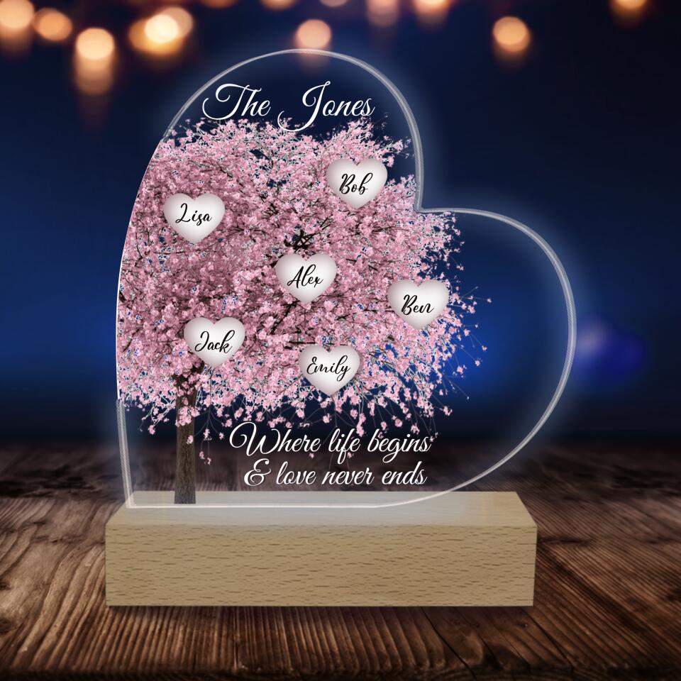 Where Life Begins & Love Never Ends, Family Acrylic Night Light