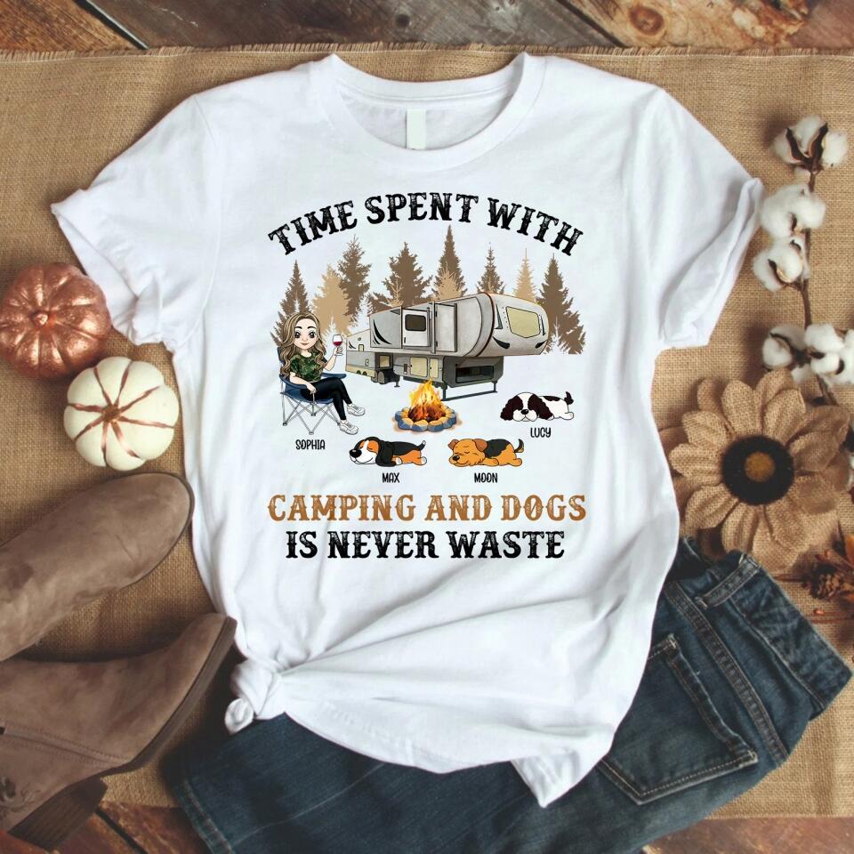 Time Spent With Camping And Dog Is Never Waste, Personalized Camping T-Shirt