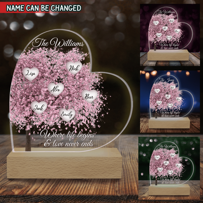 Where Life Begins & Love Never Ends, Family Acrylic Night Light
