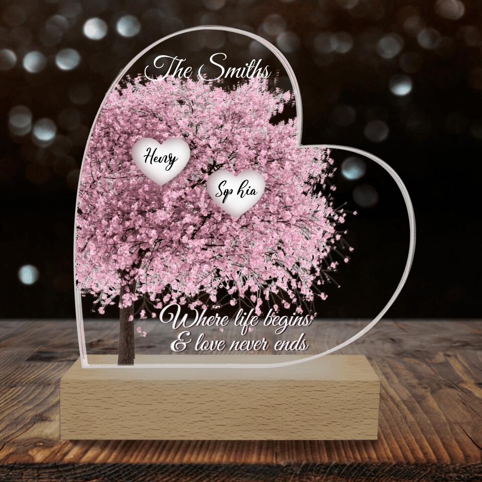 Where Life Begins & Love Never Ends, Family Acrylic Night Light