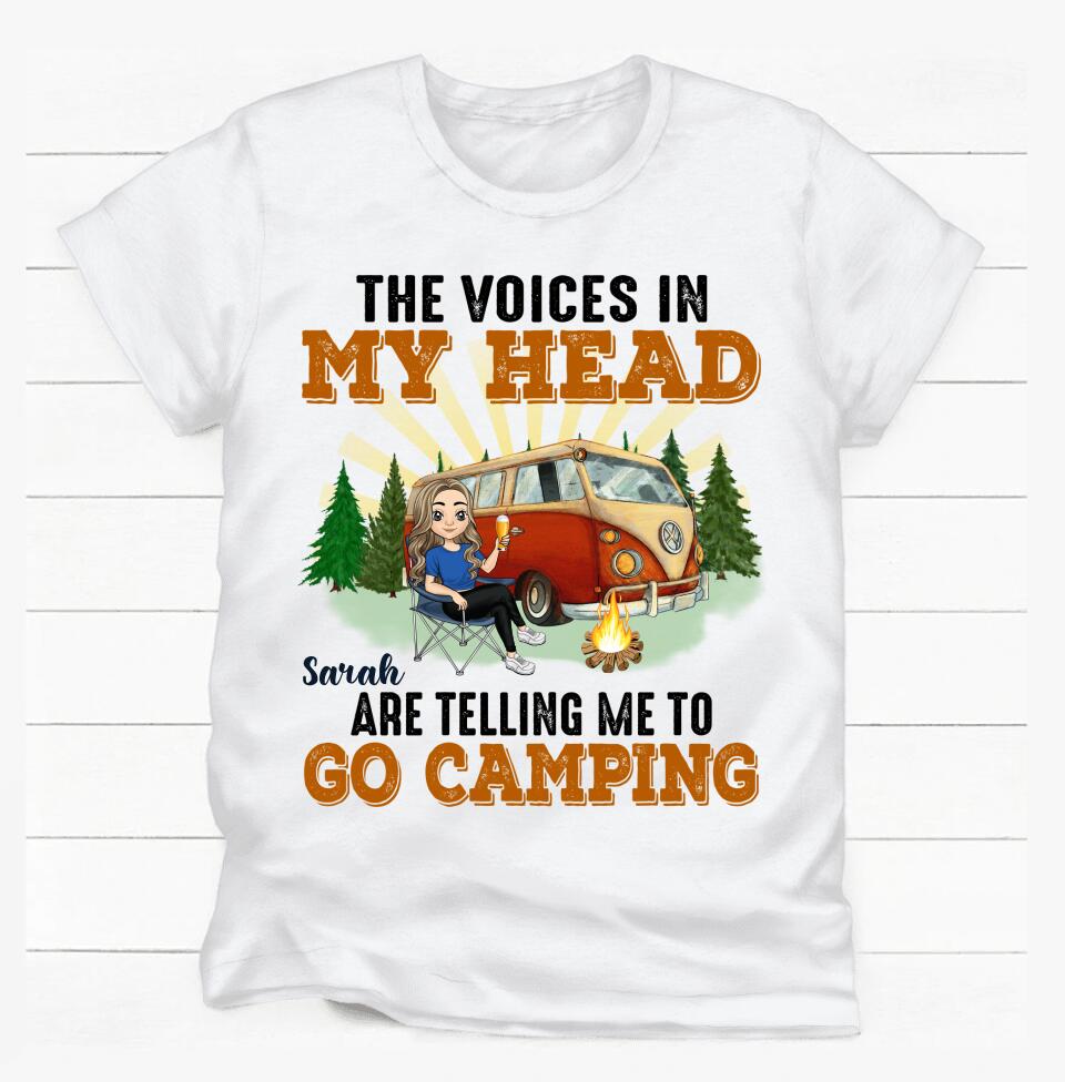 The Voices In My Head Are Telling Me To Go Camping - Personalized T-Shirt