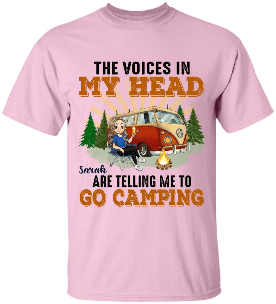 The Voices In My Head Are Telling Me To Go Camping - Personalized T-Shirt