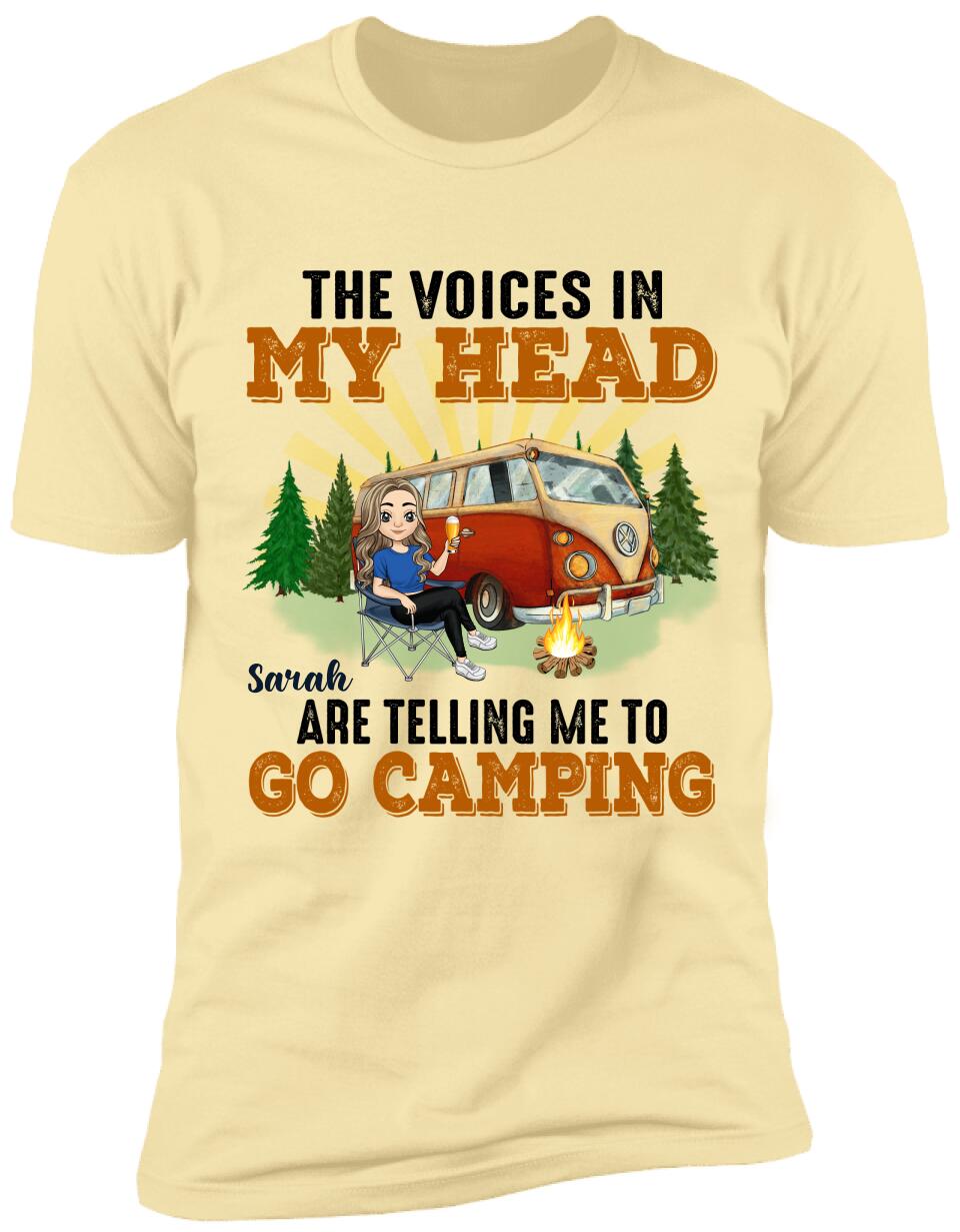The Voices In My Head Are Telling Me To Go Camping - Personalized T-Shirt