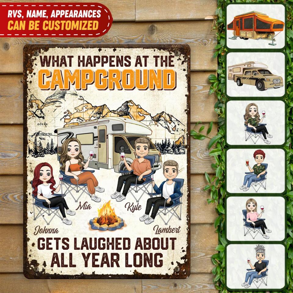 What Happens At The Campground Gets Laughed About All Year Long - Personalized Metal Sign