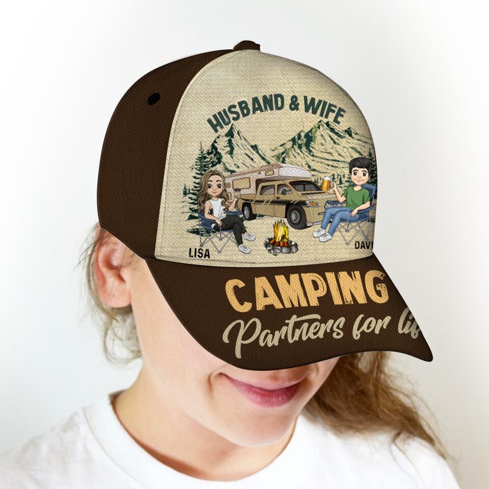 Husband & Wife Camping Partners For Life - Personalized Cap
