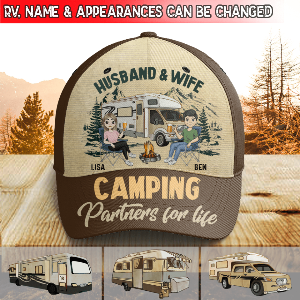 Husband &amp; Wife Camping Partners For Life - Personalized Cap