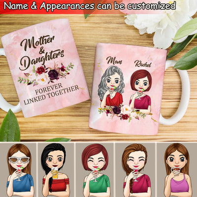 Mother & Daughters Forever Linked Together - Personalized Mug