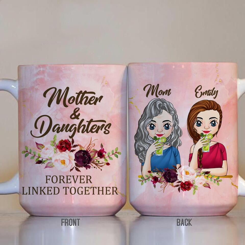 Mother & Daughters Forever Linked Together - Personalized Mug