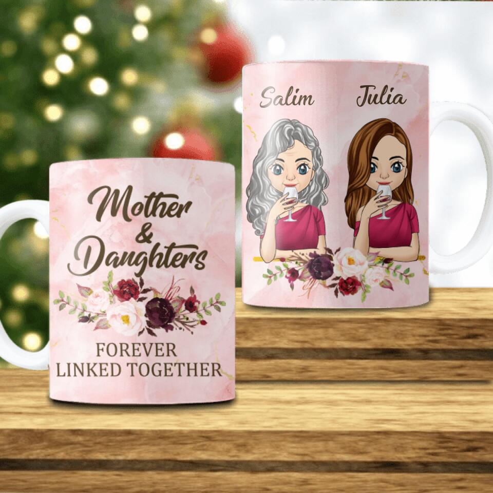 Mother & Daughters Forever Linked Together - Personalized Mug