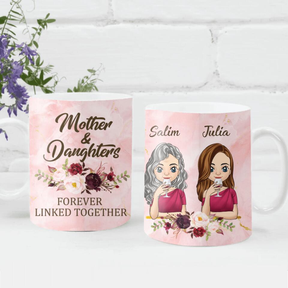 Mother & Daughters Forever Linked Together - Personalized Mug