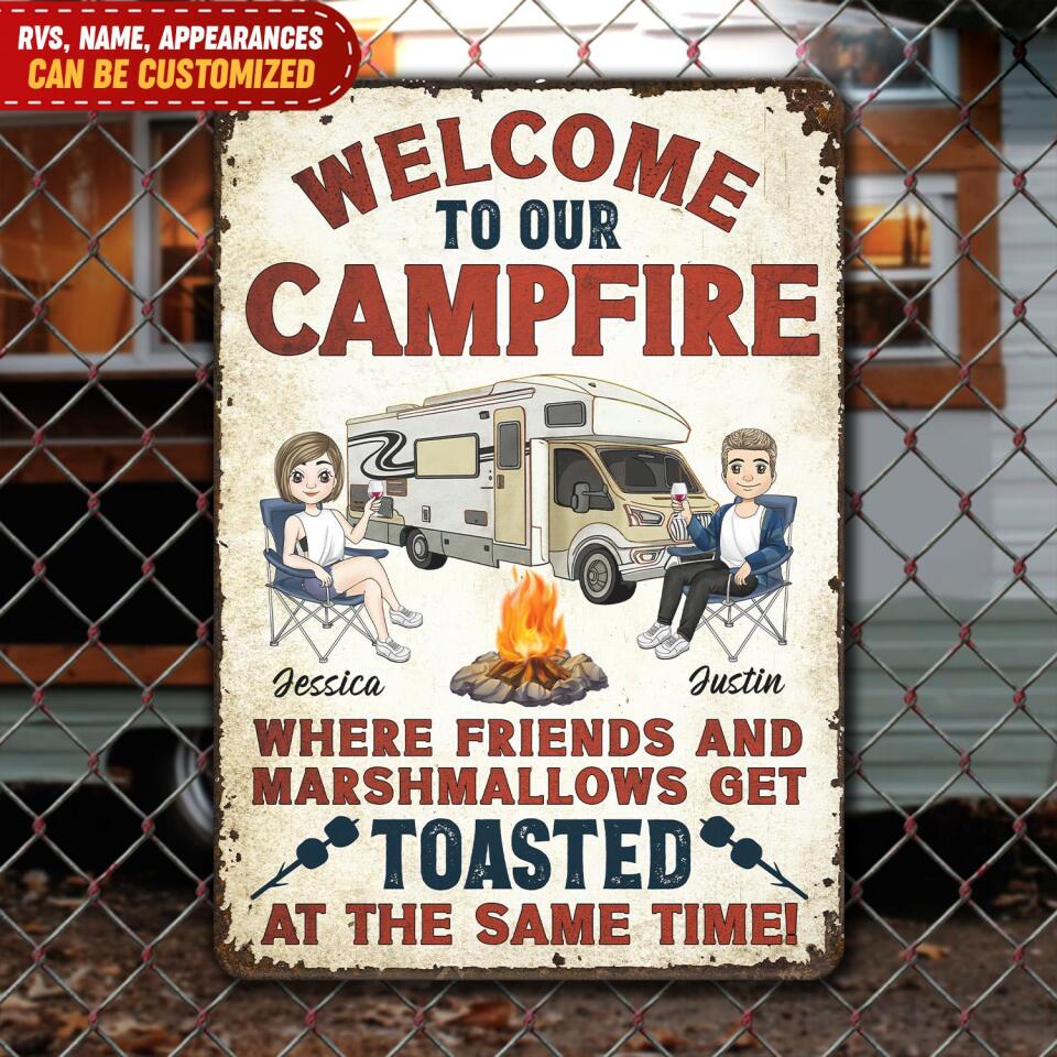 Welcome To Our Campfire - Personalized Metal Sign For Campers