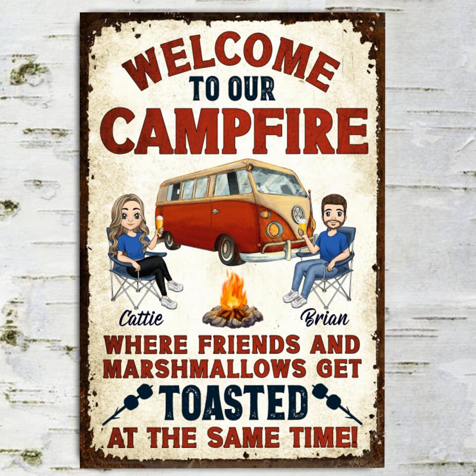Welcome To Our Campfire - Personalized Metal Sign For Campers