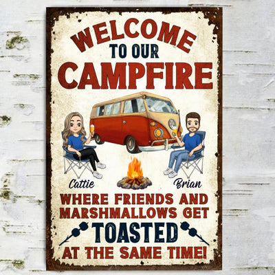 Welcome To Our Campfire - Personalized Metal Sign For Campers